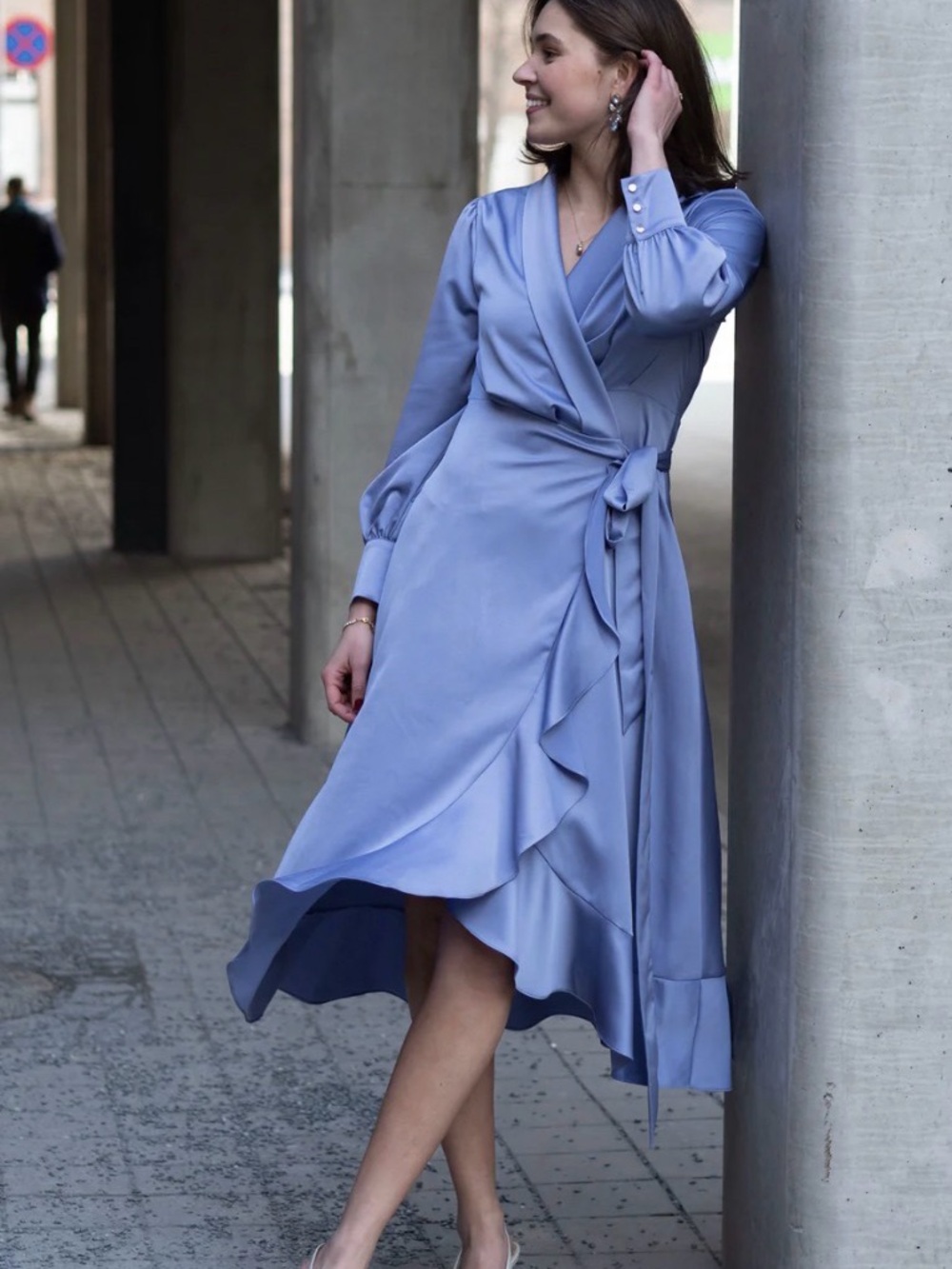 Zimmermann Lavender-Blue Long Sleeve Wrap Silk Dress